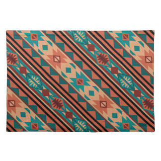 Southwest Tribal Pattern Turquoise Terracotta Cloth Placemat