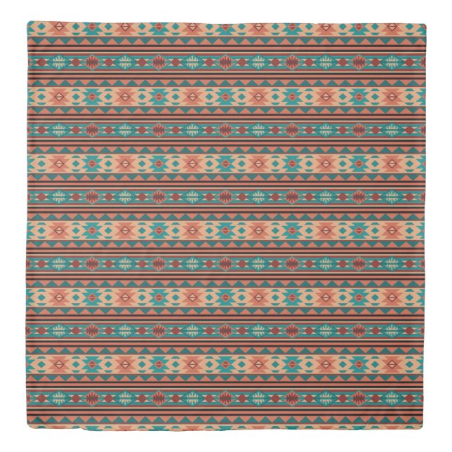 Southwest Tribal Pattern Turquoise Terracotta Duvet Cover (Front)