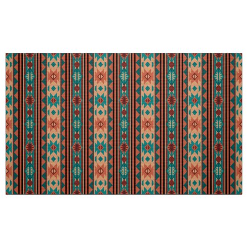 Southwest Tribal Pattern Turquoise Terracotta Fabric