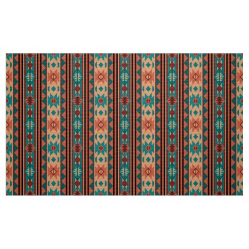 Southwest Tribal Pattern Turquoise Terracotta Fabric