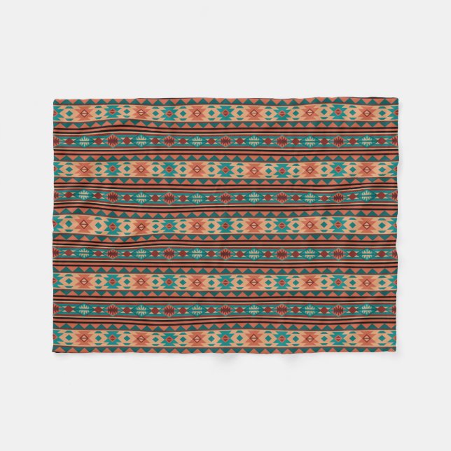 Southwest Tribal Pattern Turquoise Terracotta Fleece Blanket (Front (Horizontal))