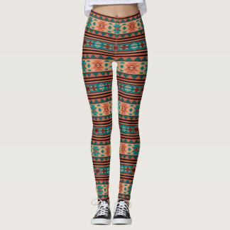 Southwest Tribal Pattern Turquoise Terracotta Leggings