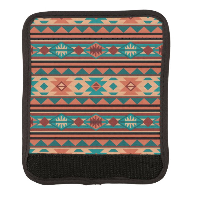 Southwest Tribal Pattern Turquoise Terracotta Luggage Handle Wrap (Front)