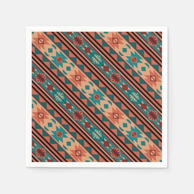 Southwest Tribal Pattern Turquoise Terracotta Napkins (Front)