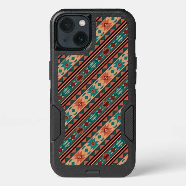 Southwest Tribal Pattern Turquoise Terracotta Otterbox iPhone Case (Back)