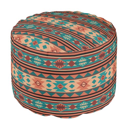 Southwest Tribal Pattern Turquoise Terracotta Pouf