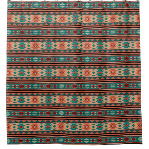 Southwest Tribal Pattern Turquoise Terracotta Shower Curtain