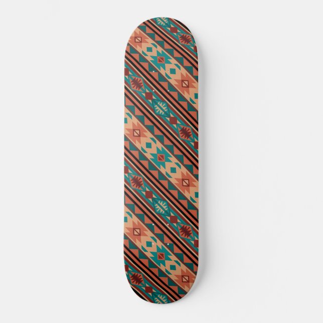 Southwest Tribal Pattern Turquoise Terracotta Skateboard Deck (Front)