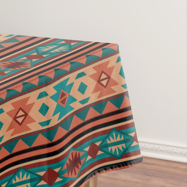 Southwest Tribal Pattern Turquoise Terracotta Tabl Tablecloth (In Situ)