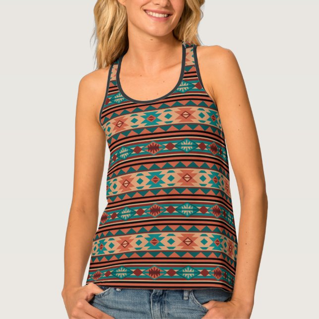 Southwest Tribal Pattern Turquoise Terracotta Tank Top (Front)