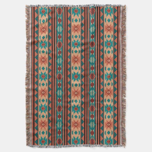 Southwest Tribal Pattern Turquoise Terracotta Throw Blanket | Zazzle