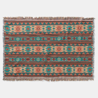 Southwest Tribal Pattern Turquoise Terracotta Throw Blanket