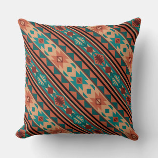 Southwest Tribal Pattern Turquoise Terracotta Throw Pillow