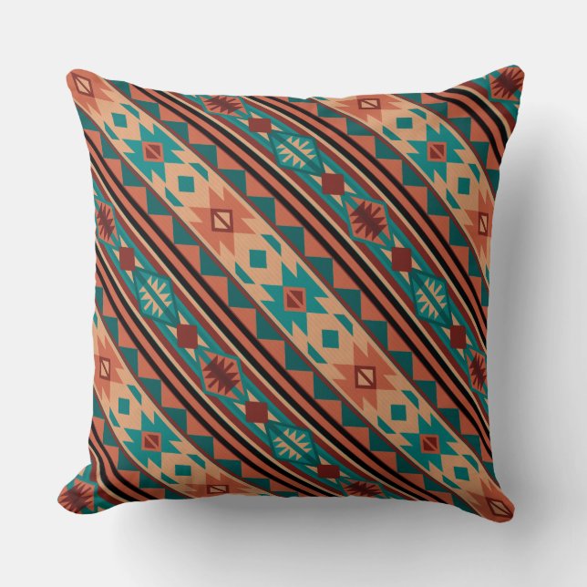 Southwest Tribal Pattern Turquoise Terracotta Throw Pillow (Front)