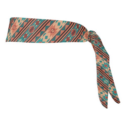 Southwest Tribal Pattern Turquoise Terracotta Tie Headband
