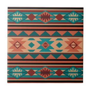 Southwest Tribal Pattern Turquoise Terracotta Tile