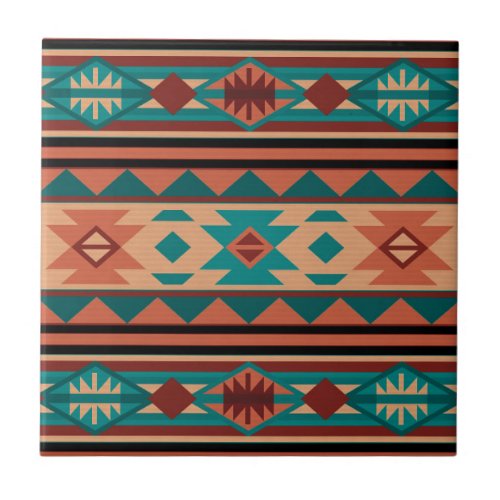 Southwest Tribal Pattern Turquoise Terracotta Tile