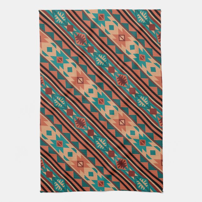 Southwest Tribal Pattern Turquoise Terracotta Towel (Vertical)