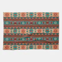 Tea Towels, Aqua, Rust, and Gold, Southwestern Colors, Dish Towels