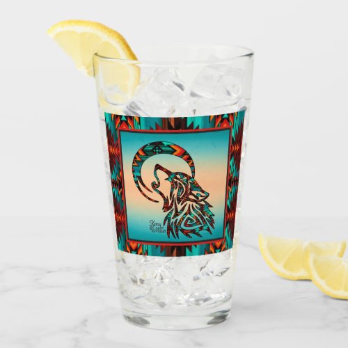 Southwest Tribal Wolf Glass Cup