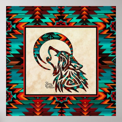 Southwest Tribal Wolf Poster