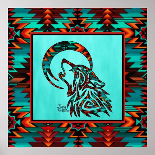 Southwest Tribal Wolf Poster