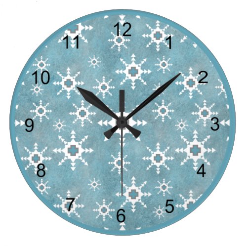 Southwest Turquoise Abstract Geometric Snowflake Large Clock