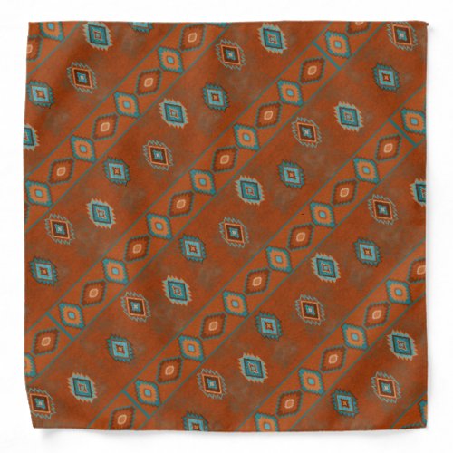 Southwest Turquoise Copper Color Diamond Geometric Bandana