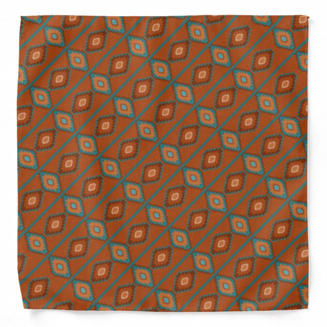 Southwest Turquoise Copper Color Diamonds Pattern Bandana (Front)