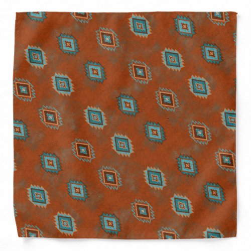 Southwest Turquoise Copper Color Geometric Pattern Bandana