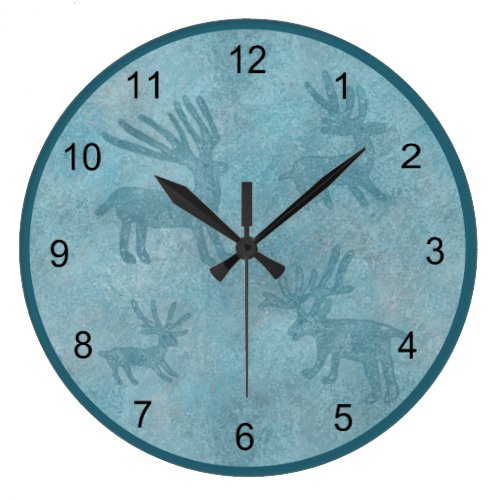 Southwest Turquoise Deer Petroglyph Design Large Clock