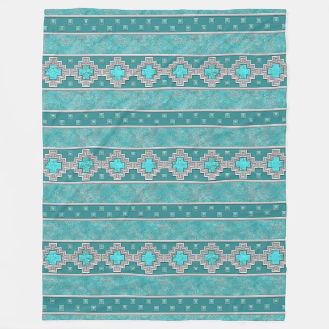Southwest Turquoise Fleece Blanket (Front)