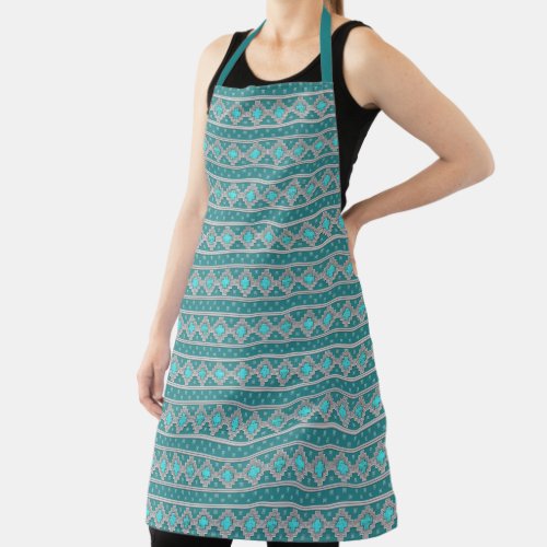Southwest Turquoise Geometric All Over Pattern Apron