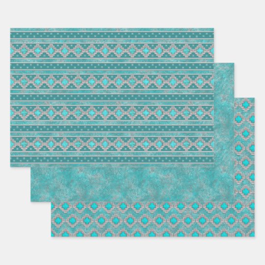 Southwest Turquoise Geometric Patterns Wrapping Paper Sheets