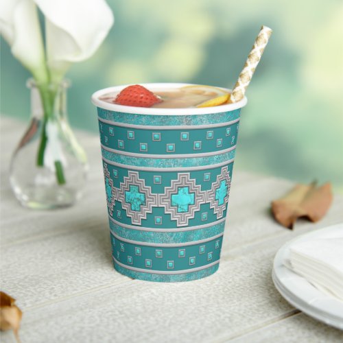 Southwest Turquoise Geometric Stone Pattern Paper Cups