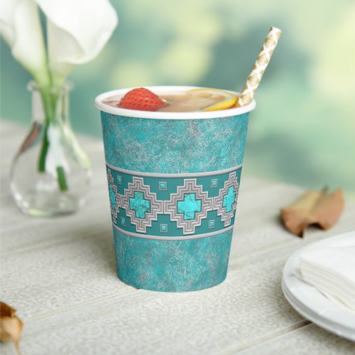 Southwest Turquoise Geometric Stone Pattern Paper Cups