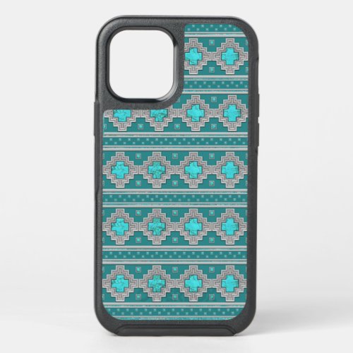 Southwest Turquoise Geometric Textured Pattern OtterBox Symmetry iPhone 12 Case