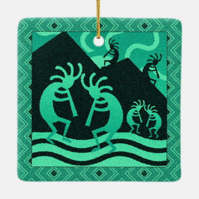 Southwest Turquoise Kokopelli Christmas Ceramic Ornament (Back)