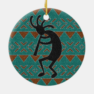 Southwest Turquoise Kokopelli Tribal Design Ceramic Ornament