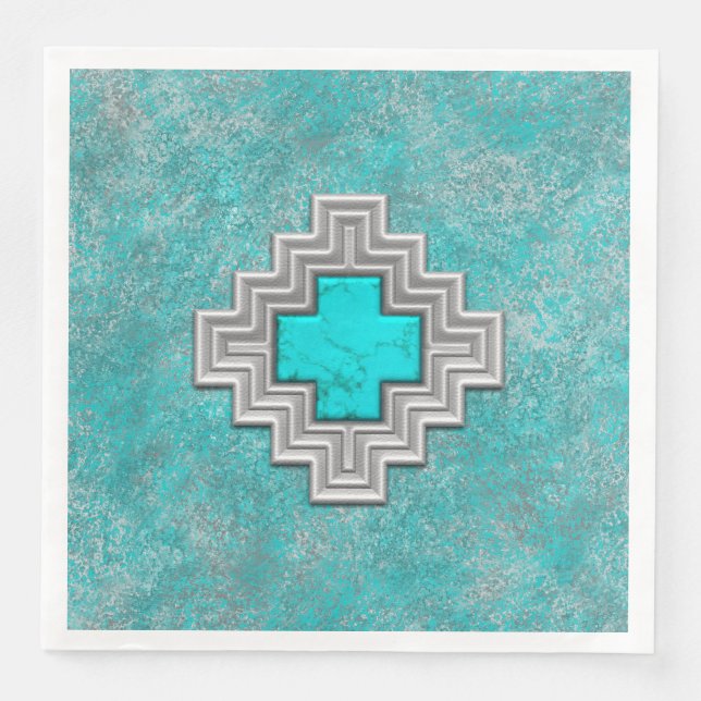 Southwest Turquoise Paper Dinner Napkins (Front)