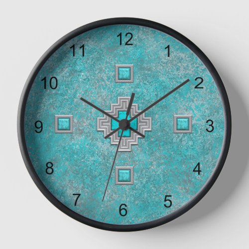 Southwest Turquoise Rock Geometric Pattern Framed Clock