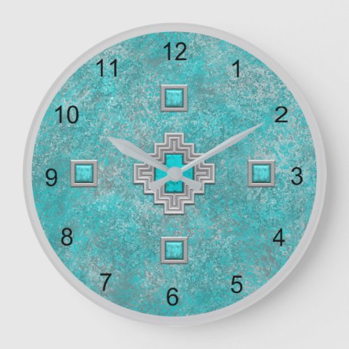Southwest Turquoise Rock Geometric Pattern Large Clock