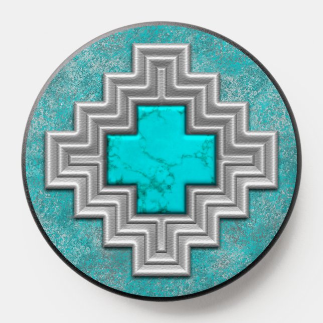 Southwest Turquoise Sky Stone Geometric Pattern PopSocket (Popsocket)