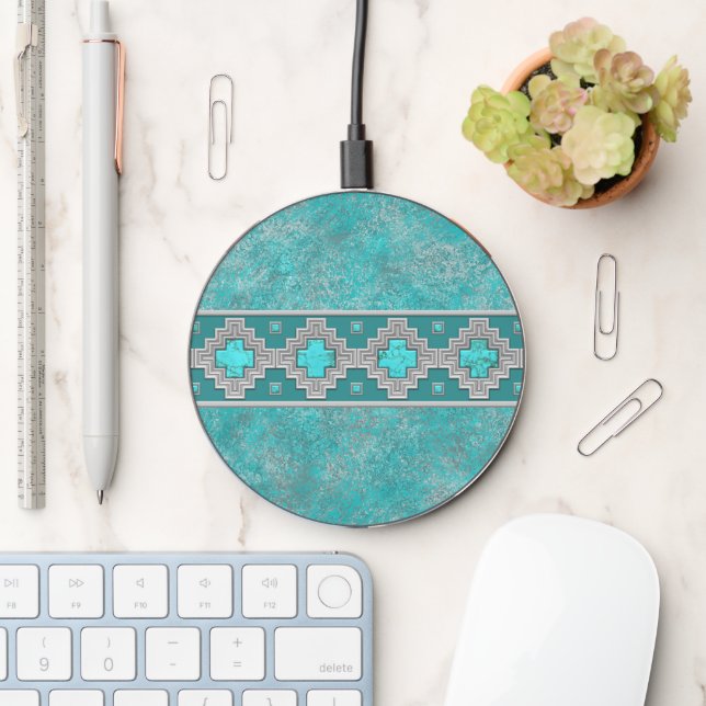 Southwest Turquoise Stone Geometric Design Wireless Charger (Desk)