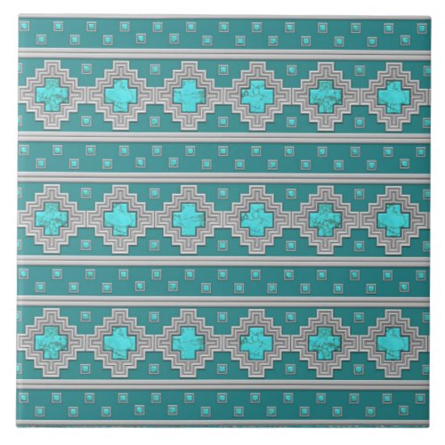 Southwest Turquoise Stone Geometric Pattern Ceramic Tile