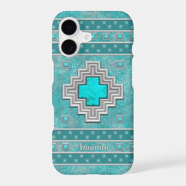 Southwest Turquoise Stone Geometric Personalized iPhone Case (Back)