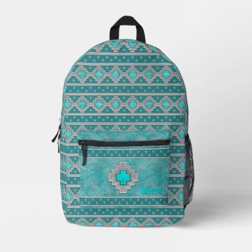 Southwest Turquoise Stone Geometric Personalized Printed Backpack