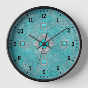 Southwest Turquoise Stone Western Style Framed  Clock