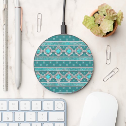 Southwest Turquoise Stones Geometric Design Wireless Charger