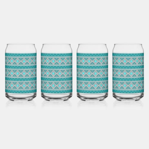 Southwest Turquoise Stones Geometric Pattern Can Glass